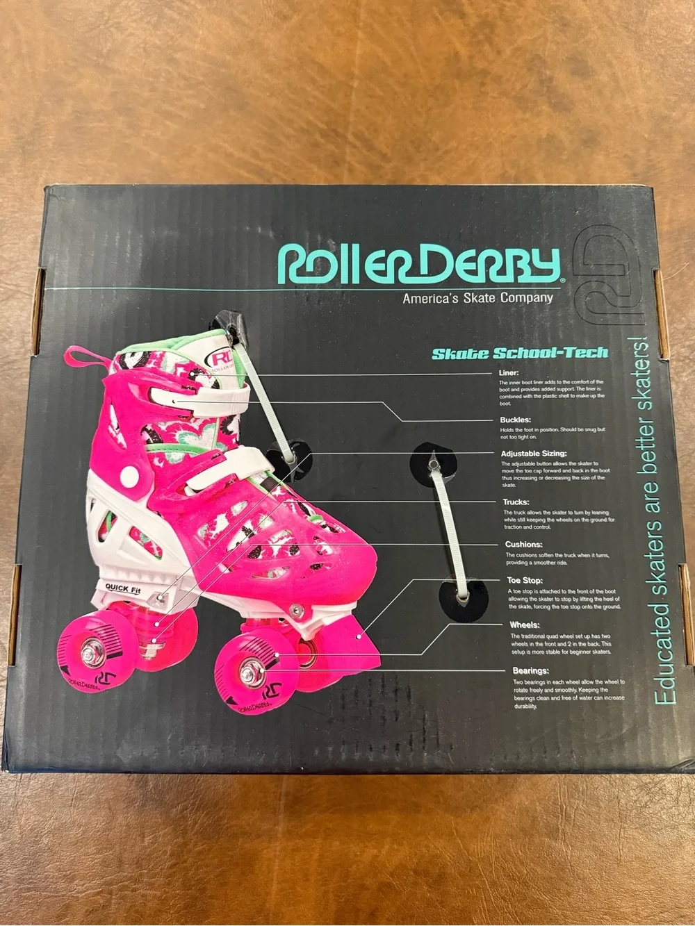 Roller Derby Girls Pink, White Glitter Adjustable Roller Skates Size 12-2 - Picture 4 of 7